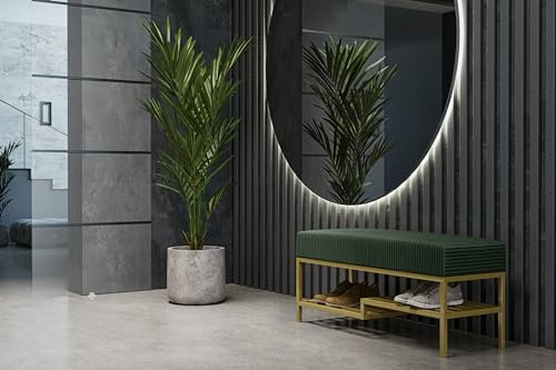 Design Möbel Sitzbank Gepolsterte Sitzbank Moderne Sitzbank Schuhaufbewahrung Industriemöbel Schuhregal für Wohnzimmer Flur Gold/GRÜN
