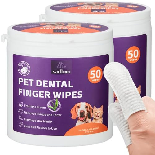 WALLZON Teeth Cleaning Finger Wipes for Dogs & Cats, Soft Pet Dental Finger Wipes for Dogs, Disposable Cat Tooth Cleaning Wipes, Gentle Dog Teeth Brushing Finger Wipes (100 Wipes, Finger Wipes)