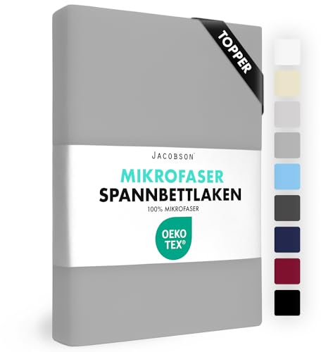 JACOBSON Spannbettlaken Topper 180x200-200x200, Premium Mikrofaser Spannbetttuch 160g/m², Bettlaken (Topper 180x200cm - 200x200cm, Grau)