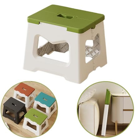 Ollimy Taburetes Plegables para Niños, Taburete Escalón Antideslizante Infantil, Escalera Pequeña Multiuso Reposapiés de plástico para la Cocina, Viaje, Home el baño (Verde - 19 cm de Altura)