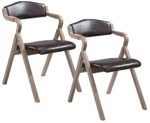 Preferspace Klappstühle mit gebogener Armlehne, stapelbare Holz-PU-Leder-Esszimmerstühle für Gäste, Küche, Büro, Hochzeit, Party, Picknick, zusätzlicher Stuhl, 44 cm Sitzhöhe, Unterstützung 150 kg