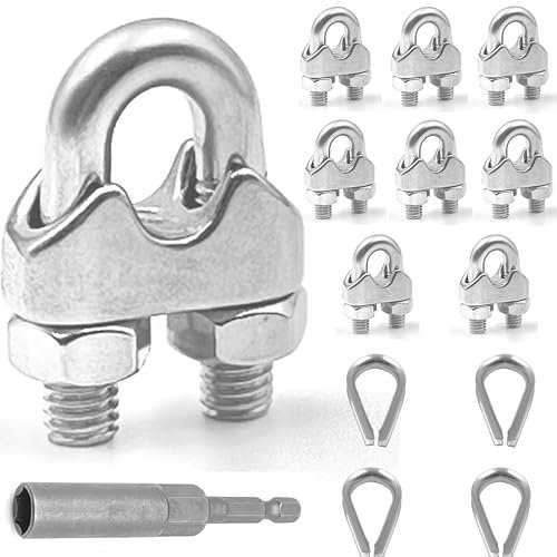 Lyrlidr Pack of 8 M6 Wire Rope Clamps Cable Clamps 4 Pieces 6 mm Wire Rope Thimble U Bolt Saddle Attachment 304 Stainless Steel Cable Clamps (M6, 8)