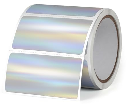 FINDAT Silber Laser Thermo-Etiketten 50 x 25 mm Vinyl Rolle Selbstklebend Holographische Thermo-Aufkleber Wasserdichtes Rechteck Drucker Etiketten für Büro DIY Design Barcode Versand 200 Stück