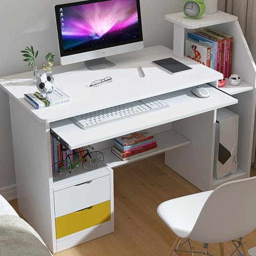 HshDUti Bureau/avec tiroirs,Table d'ordinateur Travail à Domicile Table de Bureau,Bureau Informatique,Bureau d‘Ordinateur Étagère Rangement,Table d'angle pour et Salle Blanc