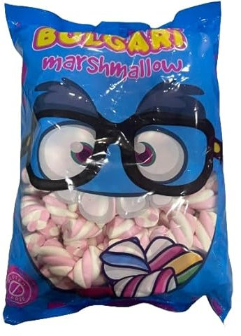 Marshmallow Treccia Multicolore Senza Glutine, 1 kg, per Compleanni, Battesimi, Nascite ed Eventi (Bianco Rosa)