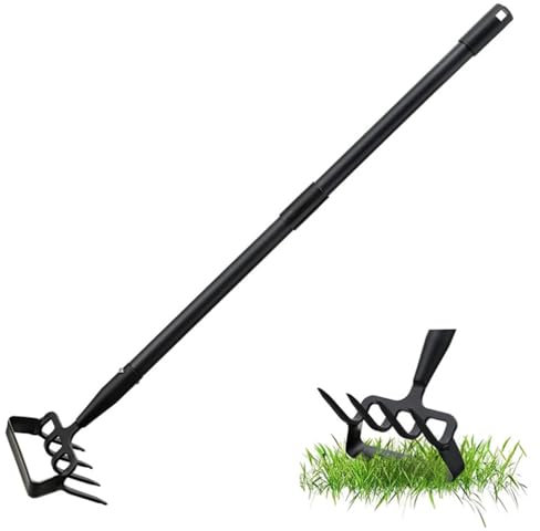 Zappa da giardino 2 in 1 da 130 cm con manico lungo regolabile a 4 denti, zappa in metallo per terreno sciolto diserbo semina