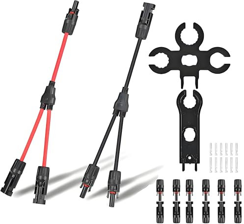6mm² Solarkabel Y-Verteiler Solar Kabel, 1 Paar 1Y2 Solarpanel Y Stecker Solar Kabel+2 Stück PV Werkzeug, Y Stecker PV Kabel für Solaranlage Steckerfertig Module Balkonkraftwerk(Rot M/FF+Schwarz F/MM)