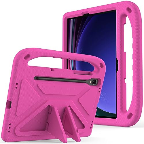 Eabhulie Carcasa para Samsung Galaxy Tab S7 FE 12.4 SM-T730 / SM-T736B Antigolpes Funda de EVA con Asa y Soporte, Cubierta Ligera y Antideslizante para Niños Rosa