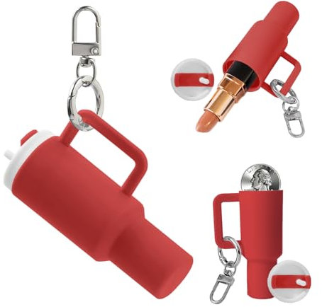 Mini Cup Keychain, Tumbler Cup Lip Balm Holder Keychain for Women Stanley Cup Accessories Cute Charms for Handbags Backpack, Red