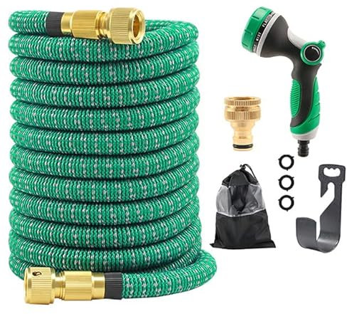 TIREX by xonic® Hochwertiger flexibler Gartenschlauch – dehnbarer Wasserschlauch mit robustem 3-fach Latexkern – leichter Flexi-Schlauch mit 10 verschiedenen Strahlarten (Grün, 30m)
