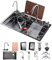 50 Cm De Ancho Fregadero De Cocina Con Grifo Cocina Extraible, 1 Cubeta De Acero Inoxidable Nanorrevestimiento, Fregadero Negro Con Cascada Así Como Otros Accesorios(Black-Grey A,65x50cm)