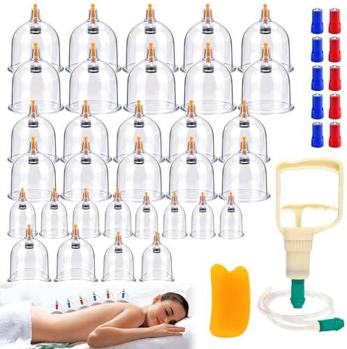 32 Stück Schröpfgläser Mit Vakuumpumpe, Schröpfset, Schröpfgerät, Cupping Set, Schröpfen, Hochwertig Schröpfen, Medizinische Schröpfen Für Linderung Muskelermüdung Rückenschmerzen