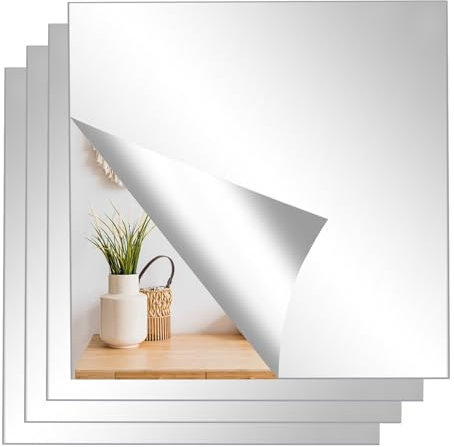 QUIIEOSKIA 4 Espejos Adhesivos, Espejo Pegatina Flexibles, Espejos Adhesivos Pared Espejo Flexible Adhesivo para Baño Sala de Estar(20x20cm)