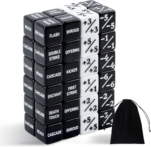 QUTHZZHY 48 Stück Würfel Zähler Magic The Gathering Würfel D6 Würfelzähler Token Magic Dice Loyalität Zähler Dice Kompatibel mit MTG Kartenspiel Zubehör mit Aufbewahrungsbeutel (Schwarz &Weiß)