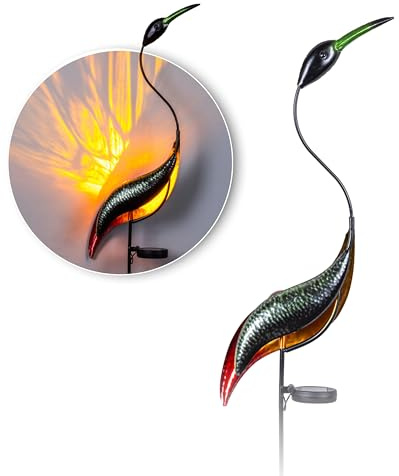 SCHAUER LED Solar Gartenstecker Kranich Reiher mit Crackle-Glas Gartendeko für Draußen | Solarleuchten für außen - Gartenstecker Metall / Gartendeko Solar als Terrassen Deko & Balkon Deko