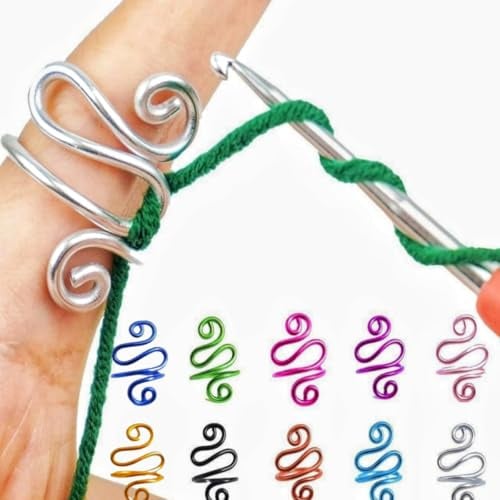 TSUOUKL 10er Set Häkelringe für Finger - Hochwertige Strickringe mit Fadenführer für Handarbeit, DIY, Häkeln & Stricken | Rutschfeste Metallringe Strickfingerhut