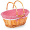 ADEPTNA Lightweight Wicker Shopping Basket with Foldable Handles – Handwoven Willow Hamper with Red Gingham Cotton Liner – Gift, Picnic, Easter, Toy, Garden, Storage Basket (LARGE)