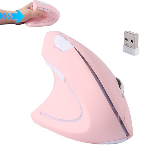 Kabellose Vertikale Maus für Linkshänder, Ergonomisch Leise Tragbar mit 2,4 G USB Empfänger, für PC Laptop Computer Geschenk für Kinder Erwachsene Mädchen Frauen,Lindert Schmerzen im Handgelenk(Rosa)
