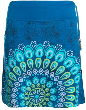 Vishes Alternative Bekleidung - Damen Mini-Rock Baumwolle Blumen-Muster extra breiter Bund mit Kordel-Zug und Taschen türkis 42