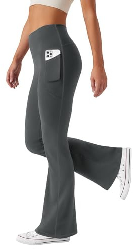 Friptspyg Hosen Damen mit Taschen Schlag Yogahose Hoher Taille Sporthose Elastische Freizeithose