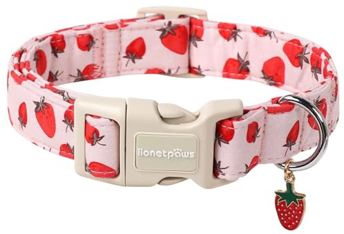 Lionet Paws Rosa Hundehalsband, niedliches Erdbeer-Hundehalsband mit Kunststoffschnalle, leicht, verstellbar, für kleine und mittelgroße Hunde