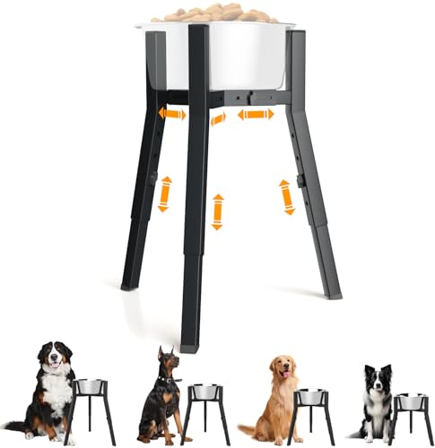 SHAINFUN Raised Dog Bowl Stand, Adjustable Height & Width, Single Elevated Food Water Holder, Bowl Not Included