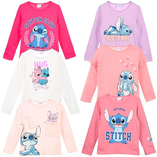 Disney Stitch - Maglia Maglietta Manica Lunga Bambina e Ragazza – T-Shirt Singola Cotone 3-16 Anni | Abbigliamento Moda Scuola e Tempo Libero