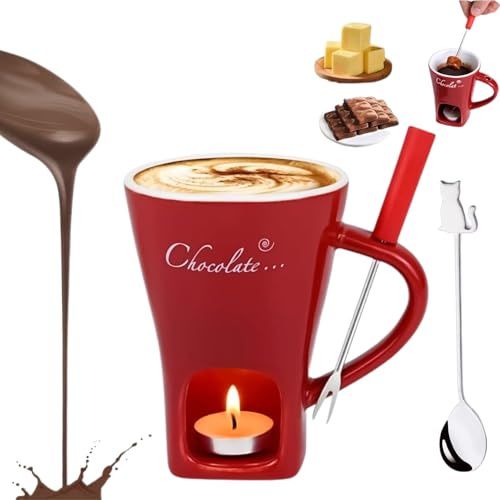 NNBWLMAEE Chocolate Fondue Mug Set, Chocolate Fondue Mug Set, Tea Light Heating Butter Warmer, for Cheese Chocolates Butter (Red)