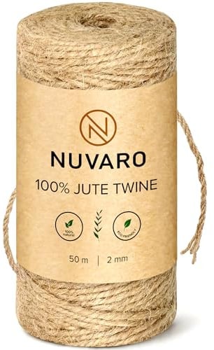 NUVARO Juteschnur 50m – Extra Reißfest, 100% Naturfaser, 2mm Jutekordel, Gartenschnur, Bastelschnur, Geschenkband, DIY-Projekte, Makramee Garn, Juteband, Paketschnur Natur, Stabil & Verhedderfrei.