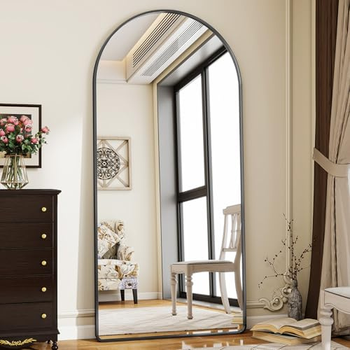 Koonmi Arched Full Length Mirror with Stand, 76 x 171 cm, Black | Freestanding design, Wall-mountable, Can be leaned against a wall, Suitable for bedrooms/dressing areas and living rooms