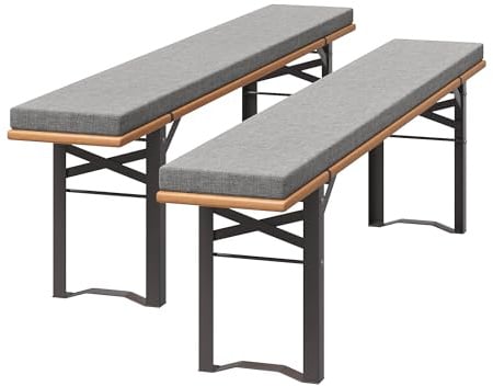 UDPATIO 2er Set Bierbankauflagen mit Bezug 180 x 25 x 4 cm,XL Waschbare auflagen bierzeltgarnitur für Partyzeltgarnitur(Hellgrau, wasserdicht)