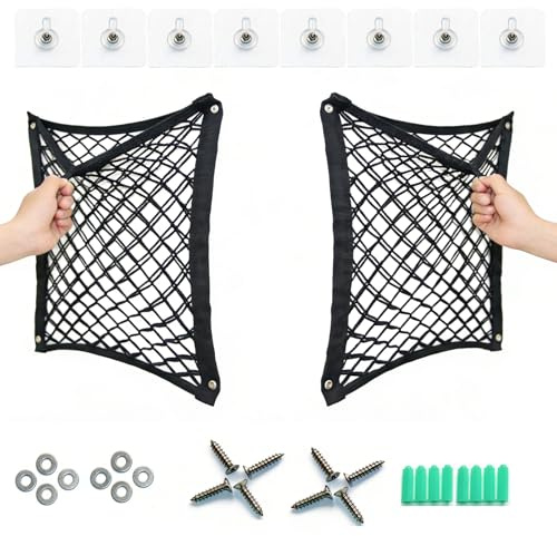 Aufbewahrungsnetz Wohnmobil– Ablagenetz Camper mit Metallösen, Camper Van Cargo Net, Aufbewahrungsnetz zum Befestigen OHNE Bohren inkl. 5 Montageoptionen für Wohnwagen, Boot 2Set