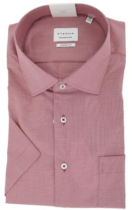 ETERNA Herrenhemd Comfort Fit Rot Weiß Gemustert – 100% Baumwolle – Kurzarm Business Freizeit Hemd