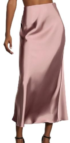 Ableholy Gonna lunga da donna con struttura a vita alta in materiale satinato e orlo a coda di pesce con tinta unita per l'uso quotidiano