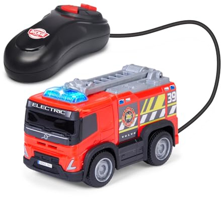 Dickie Toys – Volvo FMX Fire Engine (13 cm), Feuerwehrauto für Kinder ab 3 Jahren, Kabelsteuerung, Leiter mit Hubfunktion, Licht, Vorwärts- und Rückwärtsfahrt, Feuerwehr Spielzeug rot