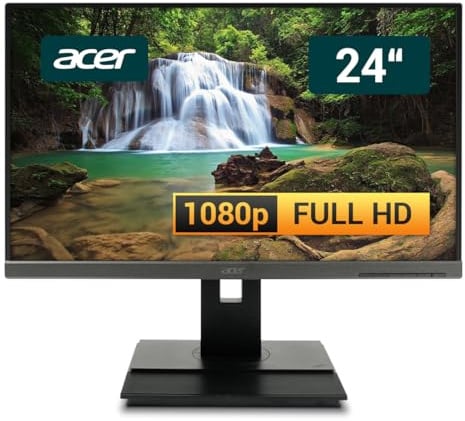 Acer B246HYLBymiprx 24 Zoll Business Computer Monitor, Desktop Gaming Monitor, Full HD (VGA - DisplayPort - HDMI - Lautsprecher - VESA), PC Bildschirm, Schwarz (Generalüberholt)
