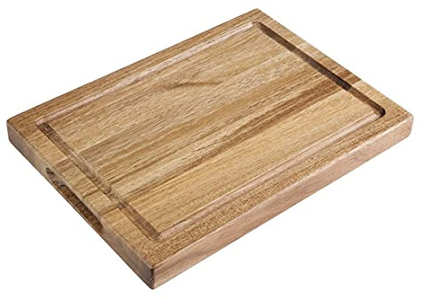Olympia Small Acacia Wood Steak Board with Juice Groove, 260x190mm | Withstands busy commercial kitchen use while preserving food texture; 25mm thick build prevents knife dulling on meat.