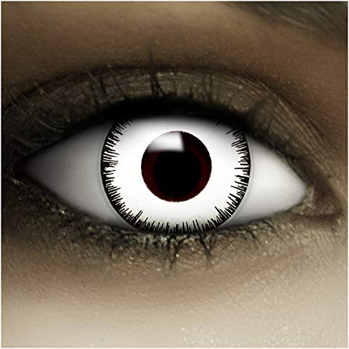 Farbige Kontaktlinsen Vampir + Kunstblut Kapseln + Behälter von FXContacts in weiß, weich, ohne Stärke als 2er Pack - angenehm zu tragen und perfekt zu Halloween, Karneval, Fasching oder Fasnacht