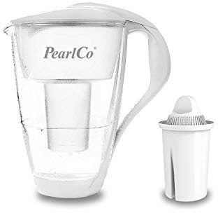 PearlCo - Carafe avec filtre à eau en verre - blanc - 1 cartouche Universal classic incluse (compatible avec Brita Classic)