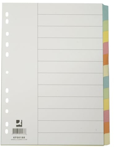 Q-CONNECT Trennblätter für Ordner A4/ 12-teilig/Polypropylen/Ordner Register für Ordner A4/ Für Zuhause, Schule, Büro/Farbmischung