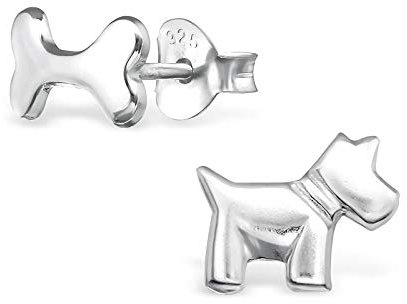 Monkimau Mädchen Ohrringe Hund Ohrstecker aus 925 Sterling Silver echt Silber mit Knochen