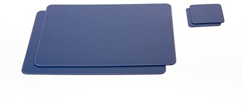 Nikalaz Platzsets und Untersetzer (2er Set) aus recyceltem Leder, Tisch-Sets, 2 Stück platzsets und 2 undersetzer, Tischsets, Platzdeckchen 40 x 30 cm und Untersetzer 10 x 10 cm (Blau)