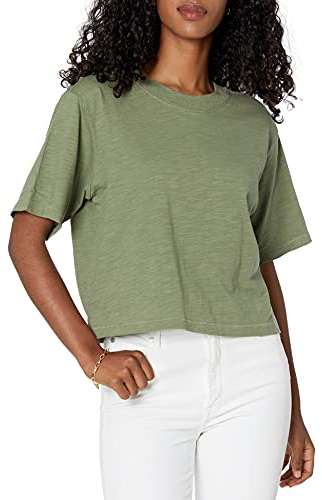 The Drop Damen Sydney T-Shirt, kurzer Cropped-Stil, Rundhalsausschnitt, Olivgrün, L