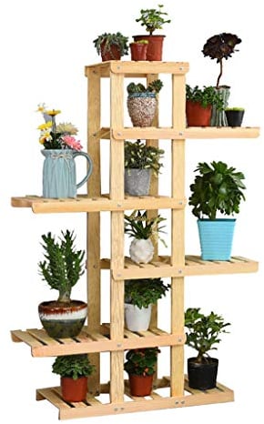 Wirtschaft Blumentreppe Blumenregal Pflanzentreppe aus Holz Blumenständer für Innen Außen Garten Balkon Wohnzimmer Pflanzenregal Aussen Draußen Leiterregal Dekoratives Fenster