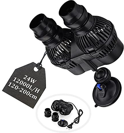 EXLECO Pompe à Onde pour Aquarium Wavemaker 12000L/H 24Watt Pompe de Brassage de Circulation JVP-202A pour Aquariums de 120~200cm pour Eau Douce et Salée avec Ventouse