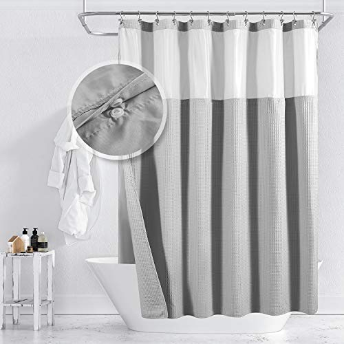 Barossa Design Duschvorhang aus Baumwoll-Mischgewebe, Waffelgewebe, mit einrastbarem Stofffutter, Hotel-Luxus-Spa, Netz-Fensteroberseite, maschinenwaschbar, See Wanaka Grau, 180 x 183 cm