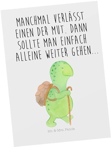 Mr. & Mrs. Panda Postkarte Schildkröte Wanderer - Geschenk, Neuanfang, Ansichtskarten, Schildkröten, Einladungskarten Geburtstag, Wanderurlaub,