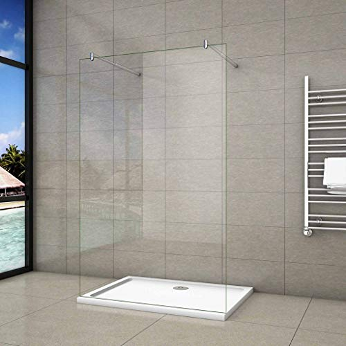 Parete Per Doccia Walk In Vetro 8mm Temperato Trasparente Anticalcare 120x200 cm con Doppia Barra Stabilizzatrice 70-120 cm Regolabile