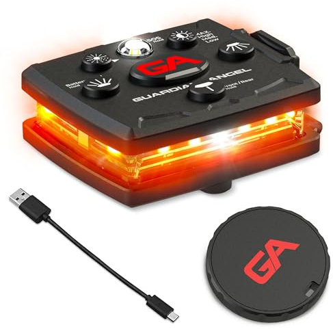 Guardian Angel Micro Series Safety Lights, Beacon Device (Orange Front & Orange Rear) | Rechargeable, Magnetic, Hands-Free Wearable LED Light for Dog Walking, Cycling, Hiking & Camping