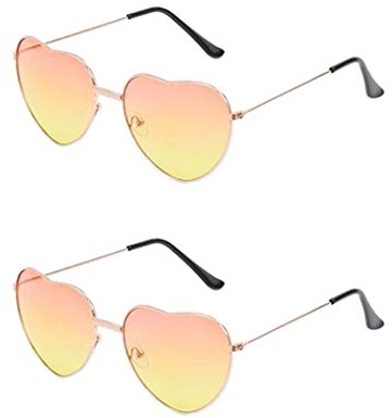 Jieddey Herz Sonnenbrille,2 PCS Hippy Specs Brille Hippie Brille Metallrahmen Retro Vintage Sonnenbrille für Frauen Damen Mädchen Festival 60er 70er Jahre Hippie Phantasie Kostüm Accessoire Gold
